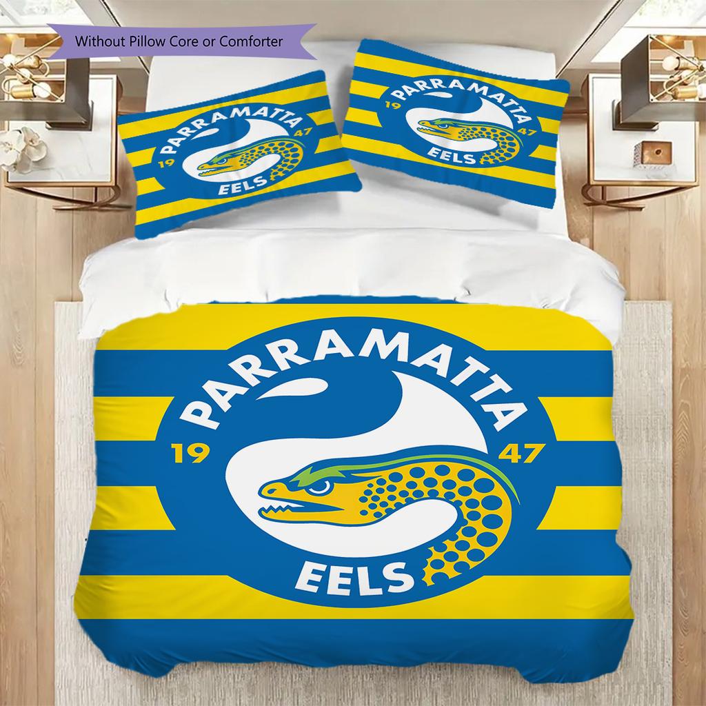 Parramatta Eels Pattern Bedding Quilt Set Quilt Cover Pillowcase Home Decoration Birthday Gift (1 * duvet cover + 2 * pillowcase, without core)