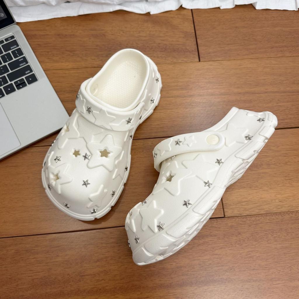 2025 new star hole shoes women's summer wear fashionable versatile thick sole heightening non-slip bag head cool slippers women