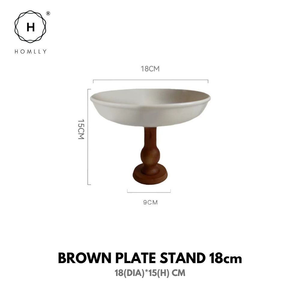 

Homlly Fluer Porcelain Ceramic Cake Jewellery Display Round Stand with Wooden Base (X2PCS) Brown PlateStand18cm X2