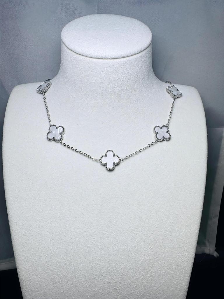 18K Gold 13mm Double-Sided Five-Flower Lucky Four-Leaf Clover Titanium Steel Fade-Resistant Necklace for Women Fashion Choker