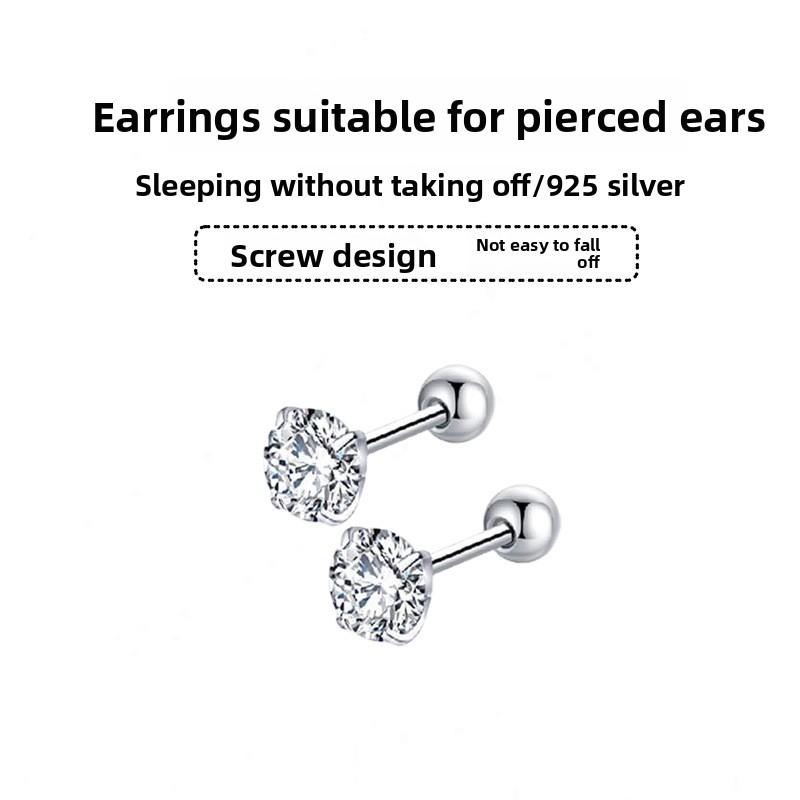 Earlobe Stud Earrings with Silver Pins, Mini Ear Bone Studs, Sleep-friendly, No Need To Remove, Double-headed Threaded Earrings