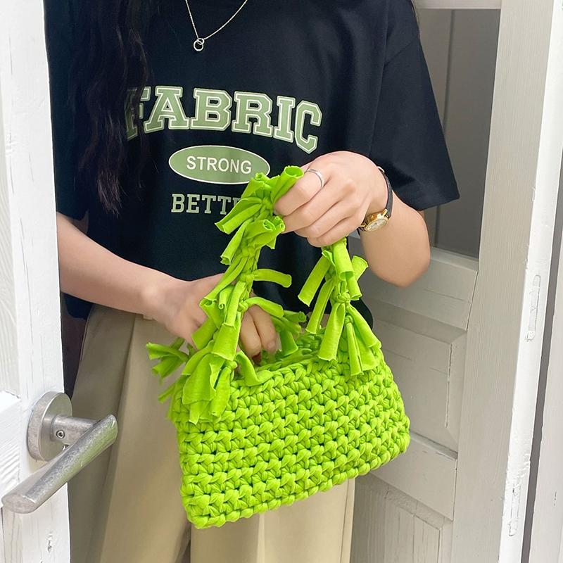 Yogodlns Fashion Solid Color Women's Knitted Small Handbag Woven Luxury Design Tassel Shoulder Bag Wrist Bag