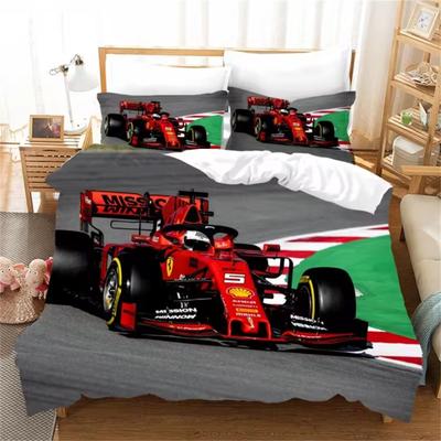 Rotes Rennauto 3D Kinder Jungen Bettwäscheset F1 Spiel Rennfahrer Druck Bettbezug 2/3tlg. Bettwäsche mit Kissenbezug Einzelbett Doppelbett Tagesdecke