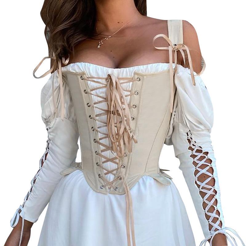 Women's Summer Lace-Up Fishbone Waist Cincher Sleeveless Slim Top - European & American Style