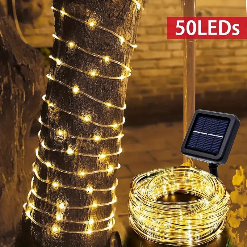 1pc Solar Rope Light Outdoor LED Copper Fairy String Tube Lights for Party Garden Porch Yard Christmas Holiday Tree Decor