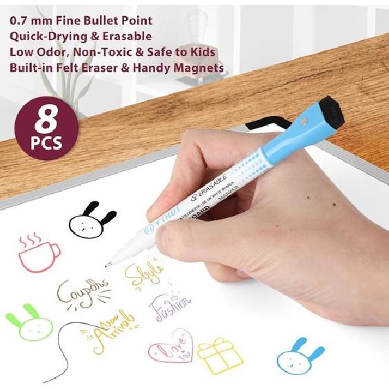 Ultra Fine Tip Magnetic Dry Erase Markers, 0.7mm Fine Tip Whiteboard Markers wit