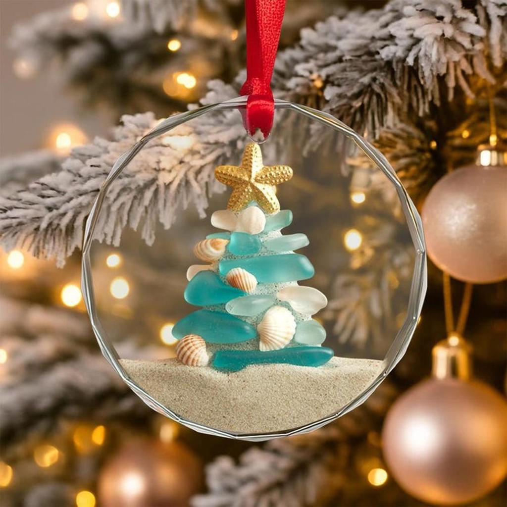 Beach Christmas Ornaments Handmade Sea Glass Pendants Decorative Keepsake Charm with Rope for Bedroom Porch Garden Window Door
