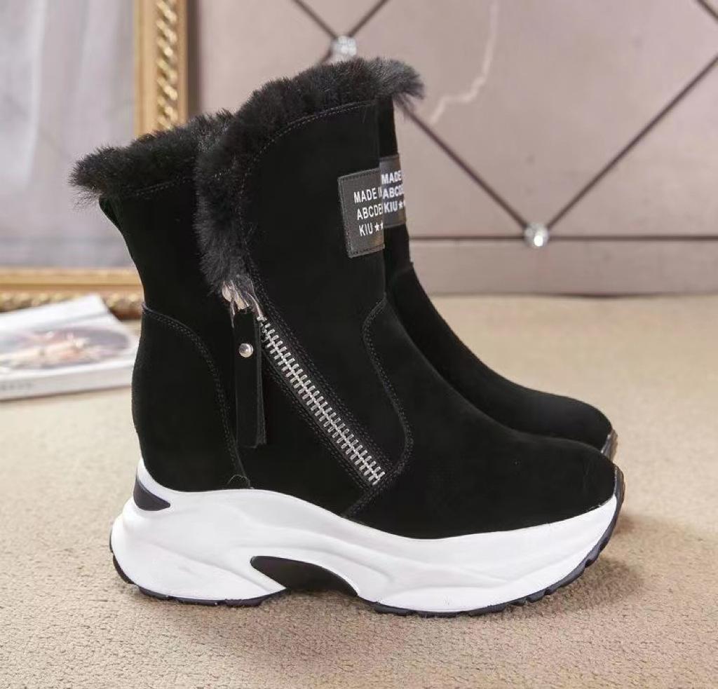 Small Side Zipper Heel Thick-soled Snow Boots Women's Autumn New Casual Velvet Warm Short Cotton Boots