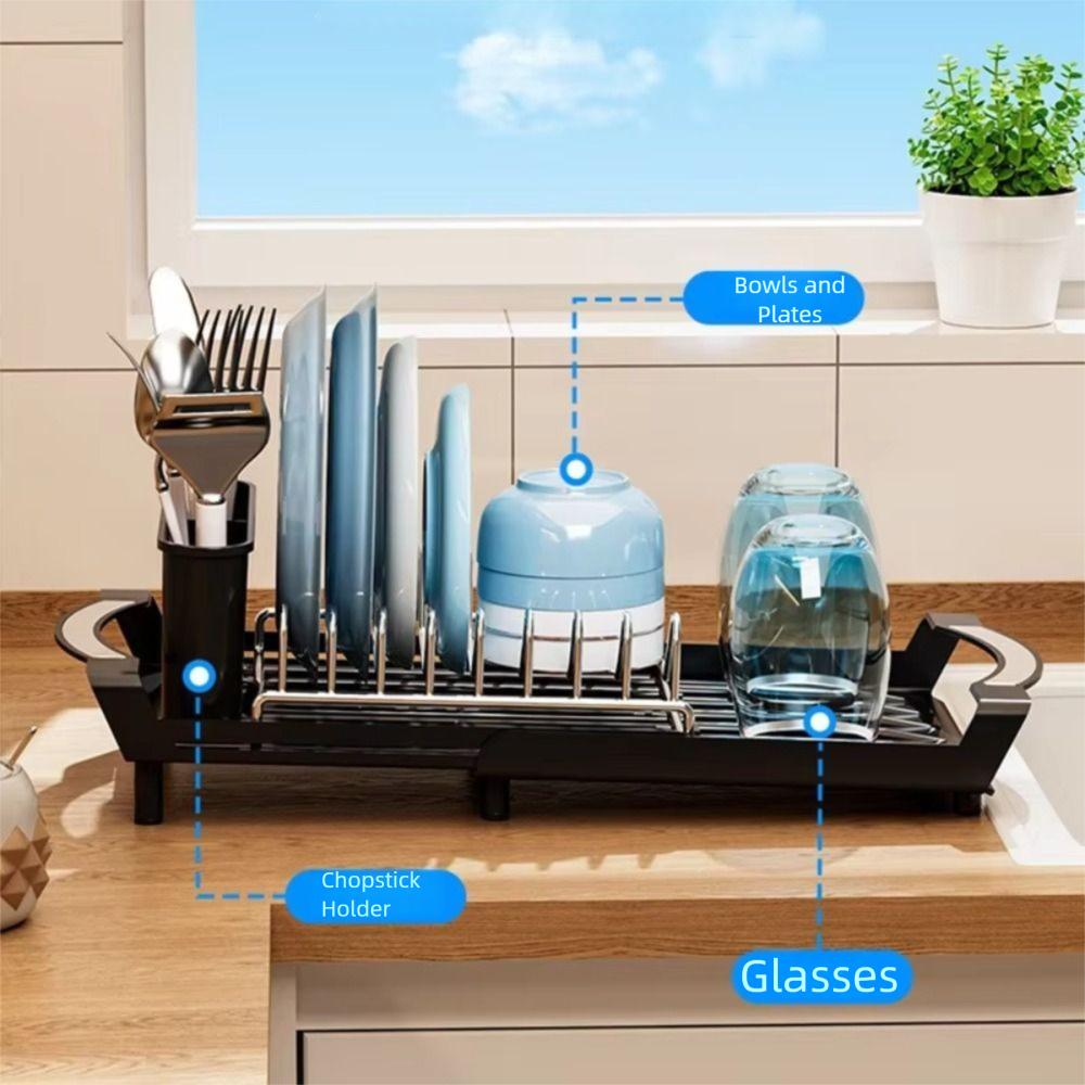 Large Capacity Dish Drying Rack Extendable Dish Drainer Sturdy Utensil Storage Holder  for Kitchen