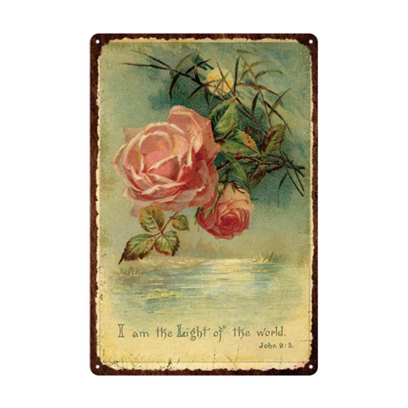 Pastoral Style Flower Plaque Metal Tin Sign Lavender Rose Retro Plates Poster for Living Room Home Garden Wall Decor 20x30cm