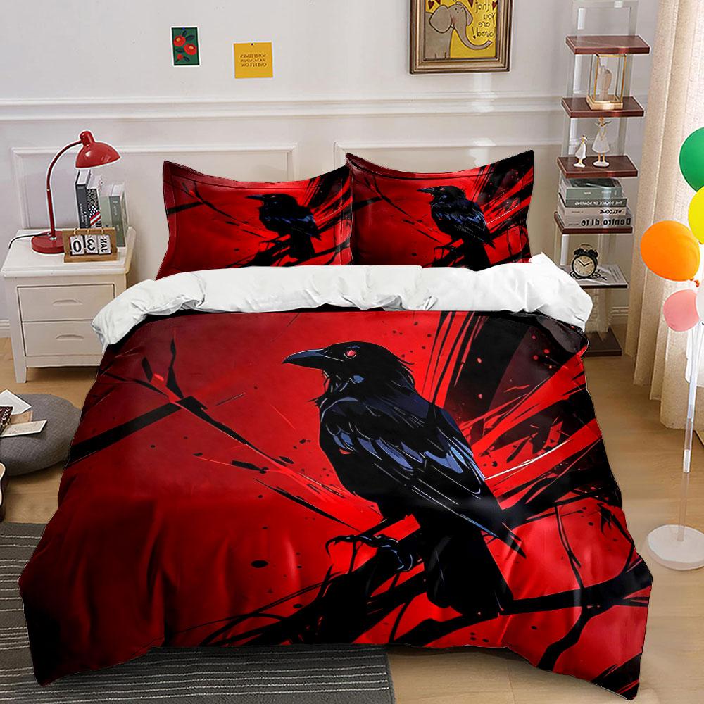 Raven Artwork Home Decor Set Soft Comfortable Duvet Cover Bedding Set Included 1*Duvet Cover & 2*Pillowcases, Gift