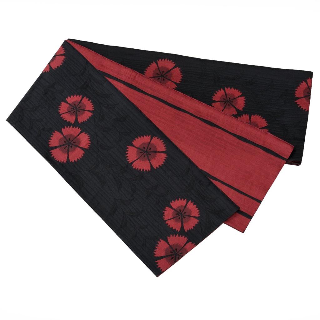 Reversible Yukata Puffed Pink Made in Japan [Warakugure] Kiryu-ori Obi, Pattern, (Black)