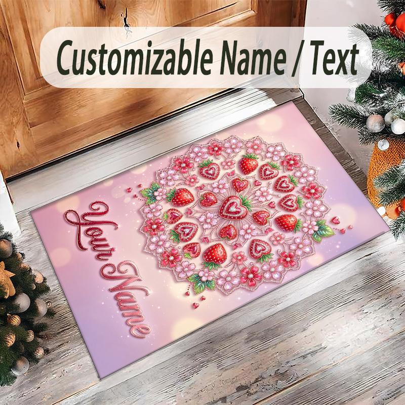 Hearts Theme Crystal Velvet Floor Rug Personalized Custom Name Text Warm Carpet Home Decoration