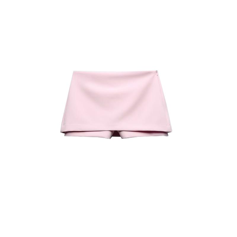 

Spring New Women clothes European and American Pure Desire Style Fashion Trendy Match Pink Side Zipper Low Waist Skirt Pants 3067407 Pale pink L
