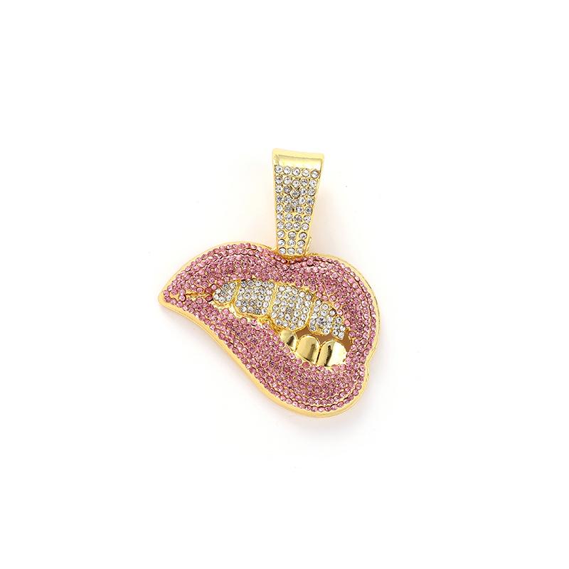 Colorful Diamond Lip Bite Pendant Hip Hop Cuban Chain Necklace