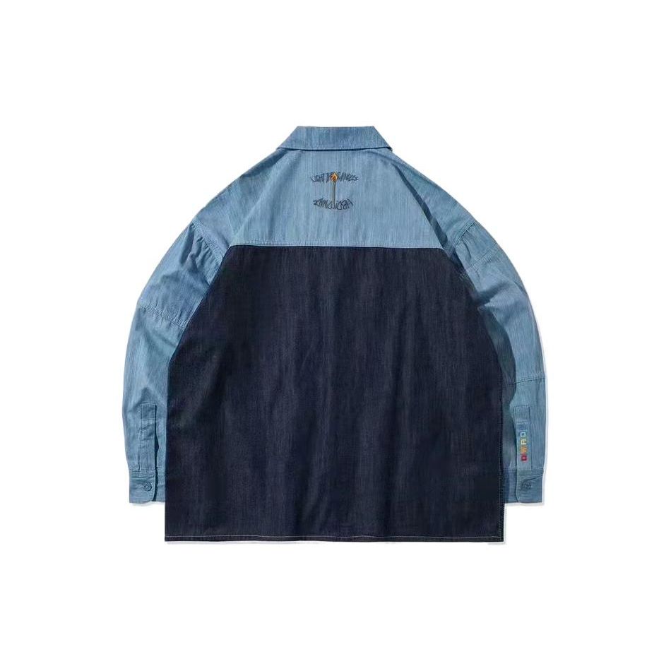 Li-Ning Wade Series Polo Collar Spliced Geometric Pattern Denim Jacket Men Jacket Blue AJDR469-1