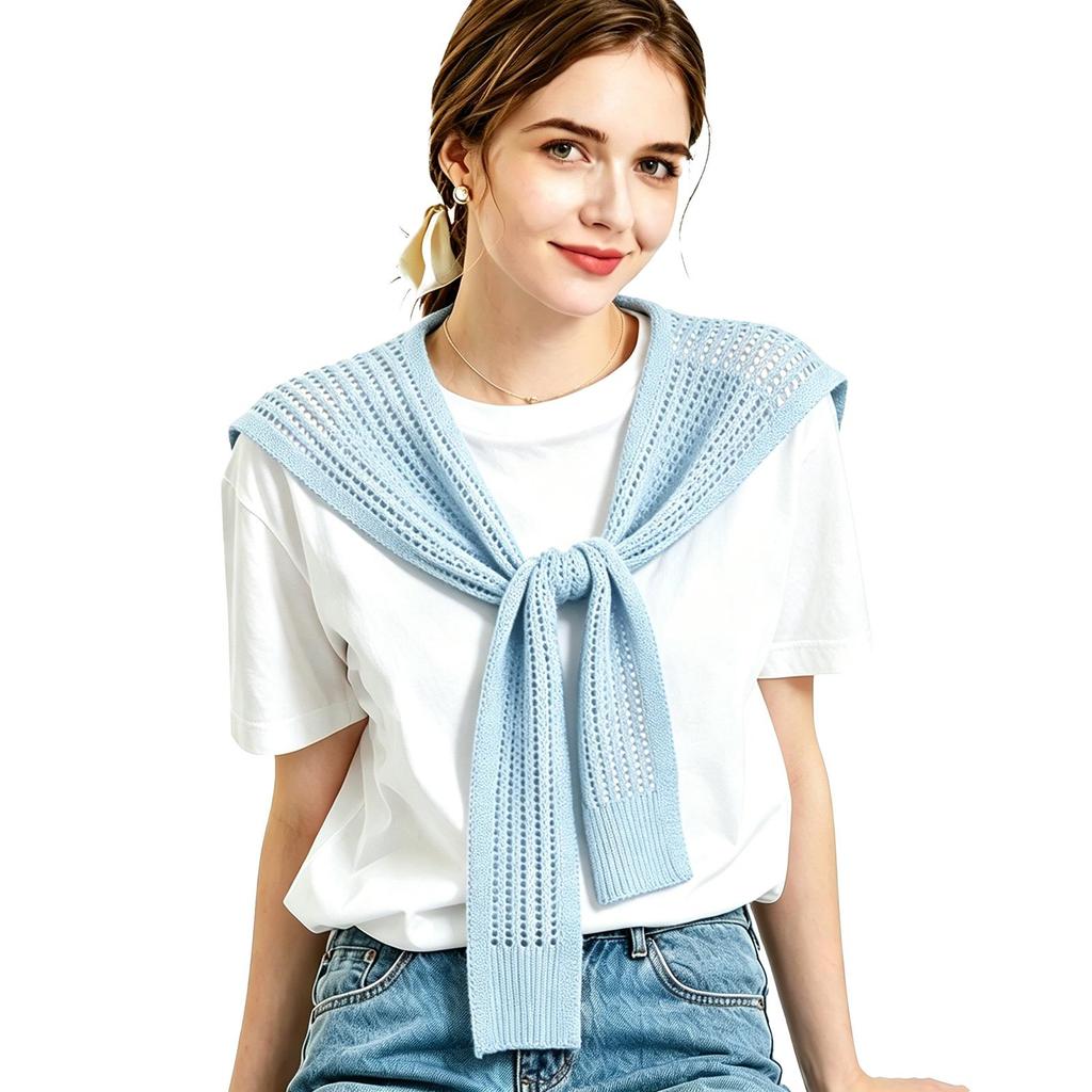Knitted Hollow Out Shawl, Lightweight Breathable Neck Scarf Wrap for Women