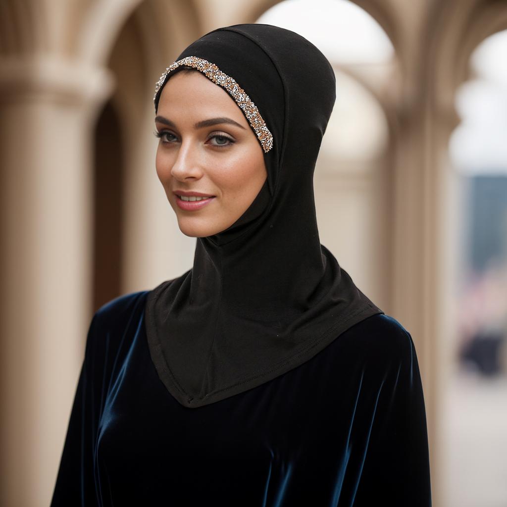 New Modal Rhinestone Band Muslim Turban Hat Inner Hijab Caps Islamic Underscarf Bonnet India Hats Female Headwrap Turbante Mujer
