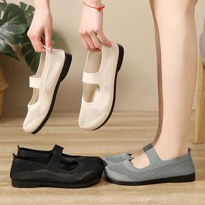 2025 Fashion Summer Women Flat Shoes Breathable Soft Sole Slip On Casual Mesh Beijing Cloth Shoes for Middle Aged Mothers