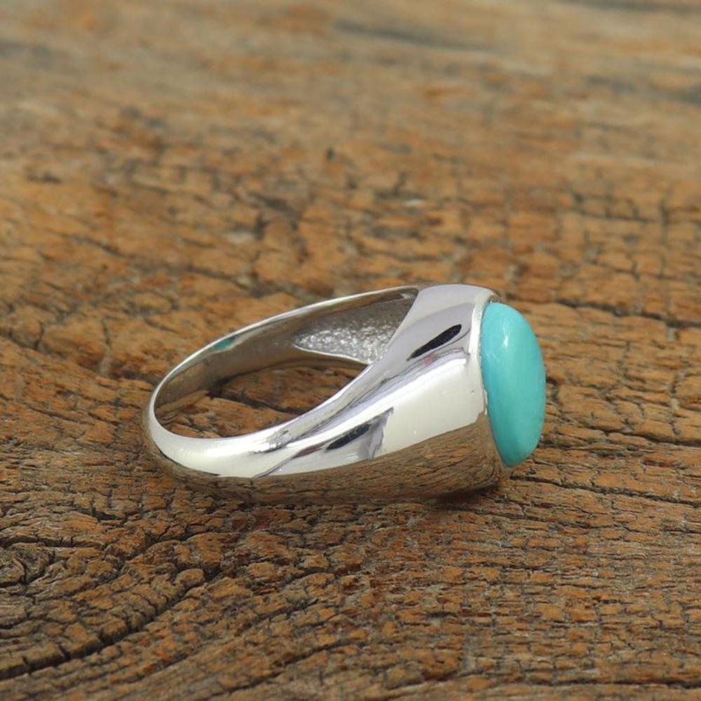Natural Larimar Ring, 925 Sterling Silver Ring, Men's Signet Ring, Boho Statement Ring, Gemstone Ring, Handmade Ring, Husband Gift Ring, Gift For Him