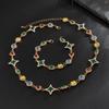 Salircon Trendy Luxury Colorful Crystal Chain Necklace Bracelet Set Men Hip Hop Clavicle Chain Trend Jewelry Male Birthday Gift