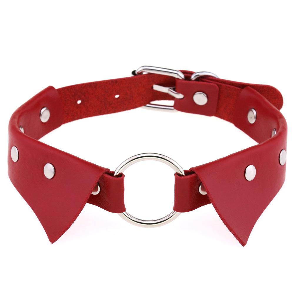 O-ring PU Leather Choker, Shirt Collar Style Punk Statement Clavicle Neck Chain