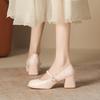 Coarse Heel Mary Jane Single Shoes Women's Round Head Pearl Single Shoes Student Light Mouth Pink Women's Shoes