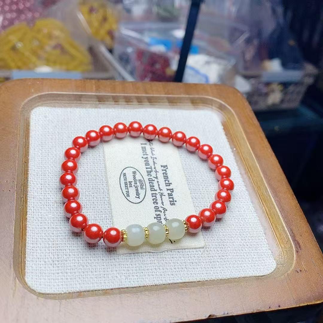 Unisex Imperial Jasper & Hetian Jade Bracelet: Simple, Versatile, Fashionable, Exquisite киноварь