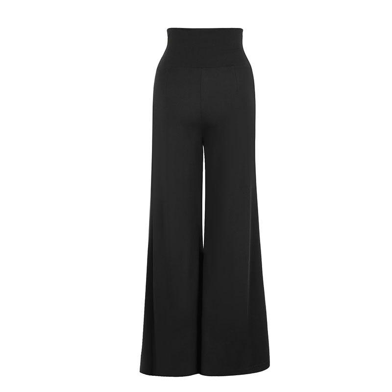 New Women's High Waist Black Straight Wide Leg Pants, Polyester Blend Patchwork Lightweight Trousers for Office & Street Fashion