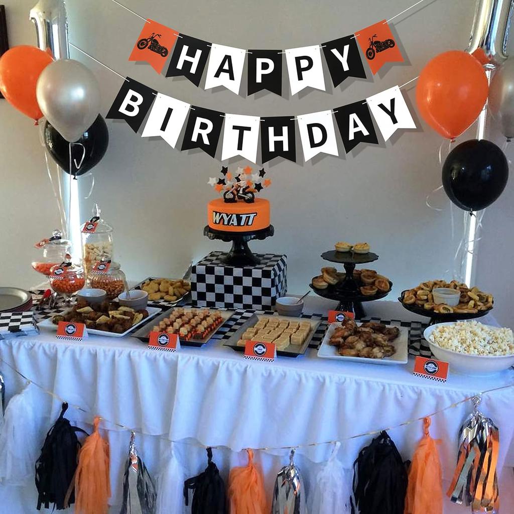 Motorcycle Birthday Banner - Harley Pired Birthday Banner, Harley Party Decor, Motorcycle Party Decor