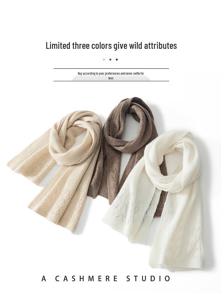 Women's Solid Color Cashmere Scarf: New Autumn/Winter Arrival, Versatile, Warm, Fashionable, Hollowed Design, Neck Guard