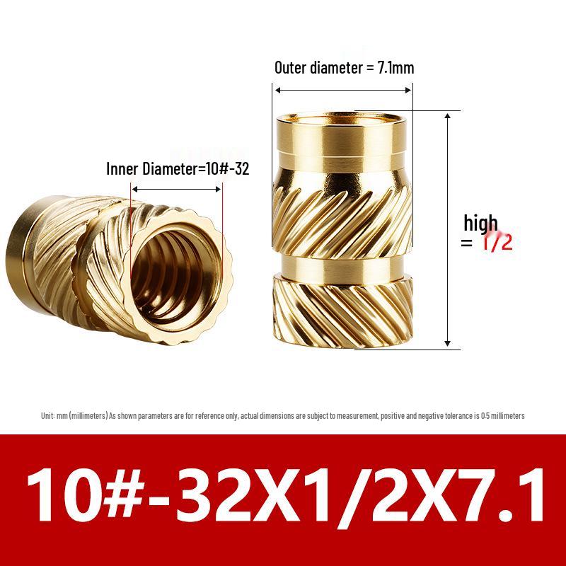 Tu Ba Copper Nut: Hot Melt, Double Diagonal, Knurled, Through-Hole Embedded Insert M1-M8.