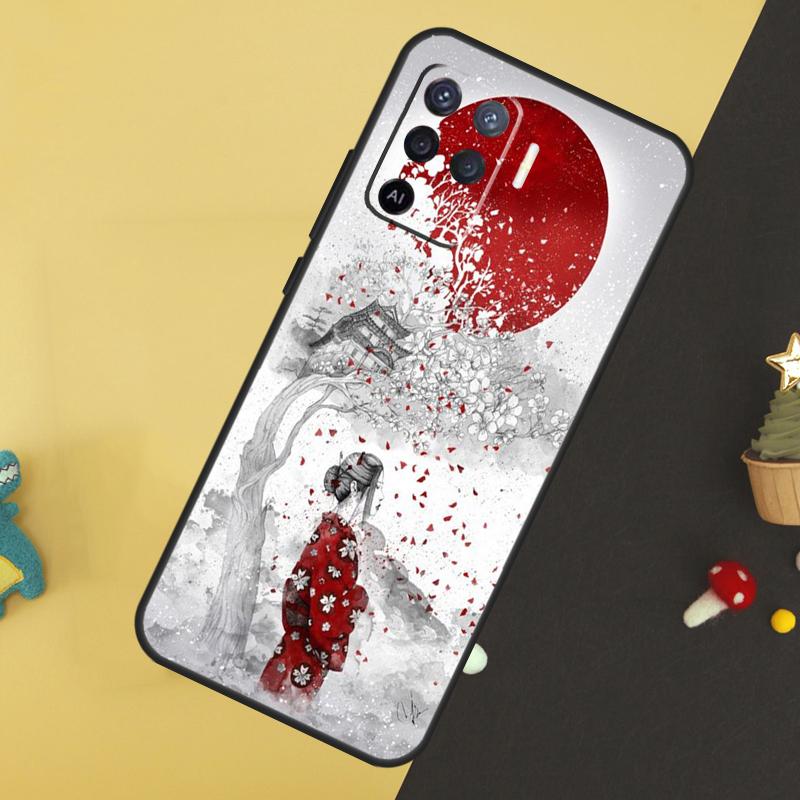 Japanese Geisha Case For Oppo A80 A60 A40 A54 A74 A94 A18 A38 A58 A78 A98 A96 A76 A16 A15 A17 A57 A5 A6 Pro