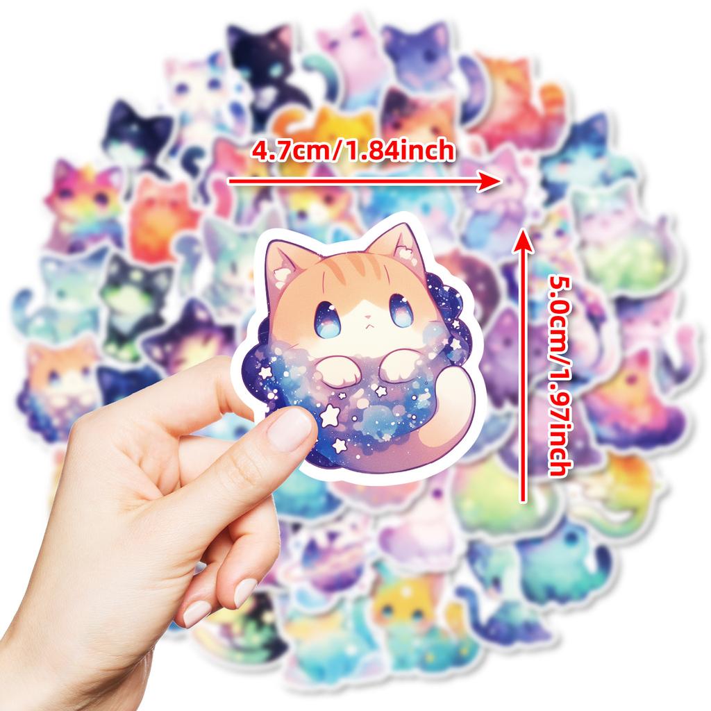 50 Pcs Dreamy Starry Cat Stickers, Creative Cosmic Cartoon Decals for Journal, Luggage, Tech Cases, Unique Christmas Gifts kids