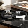 DIY Engraved Retro Leather and Stainless Steel Men's Bracelet - Versatile Couple Design