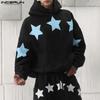 INCERUN Men Spring Oversized Hoodies Long Sleeve Star Print Hooded Sweatshirts