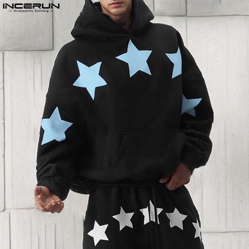 INCERUN Herren Frühling Übergroße Hoodies Langarm Stern Print Kapuzen Sweatshirts