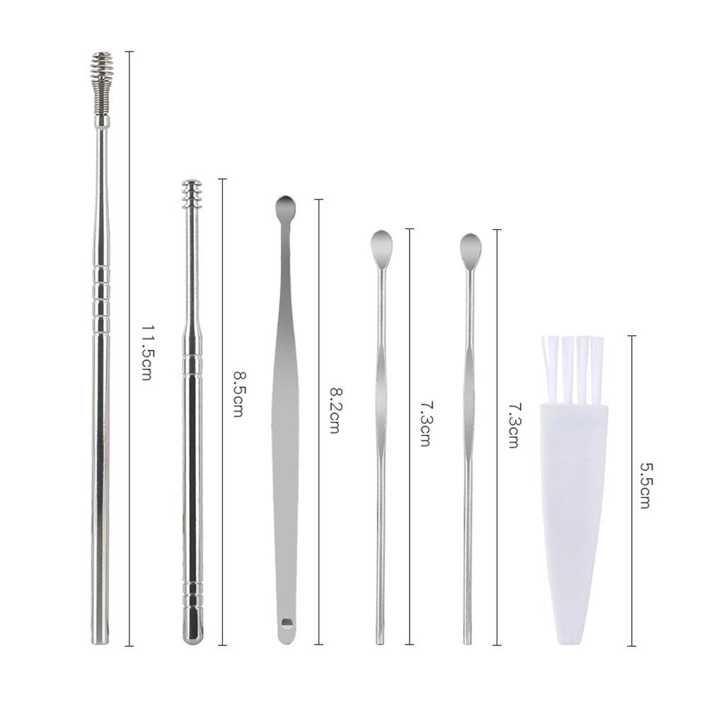 6-Piece Stainless Steel Spiral Ear Pick Set, Ear Cleaning Tool Kit (as shown in picture) Set A with Brush