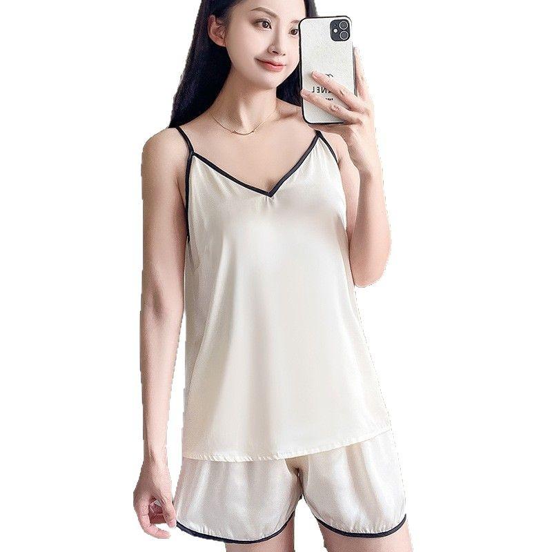 Internet celebrity live ice and snow silk sexy suspender shorts pajamas thin women's summer vest large size loose two-piece set