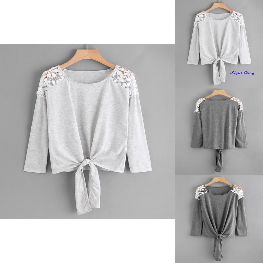 Timeless Design Cotton And Polyester Womens Lace Stitching Round Neck Top