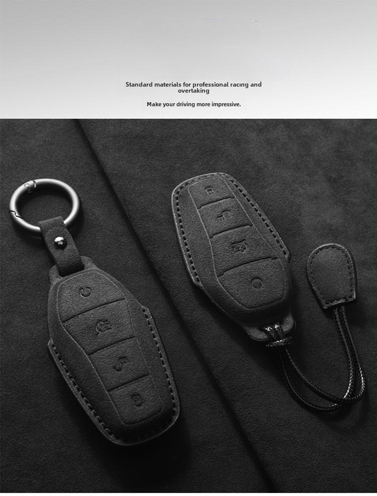 Suede Leather Car Key Case Cover Key Bag For Byd Han Ev Tang Dmi Song Pro Qin Plus Dolphin Yuan Protect Set Car Accessories