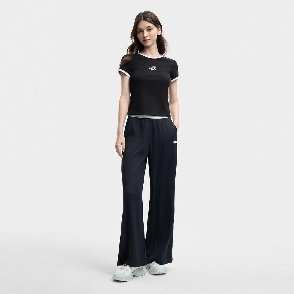 FILA Original Fashion Classic Retro Sports Casual Relaxed Versatile Comfortable Knit Pants Women bottoms Black F51W629602FBK