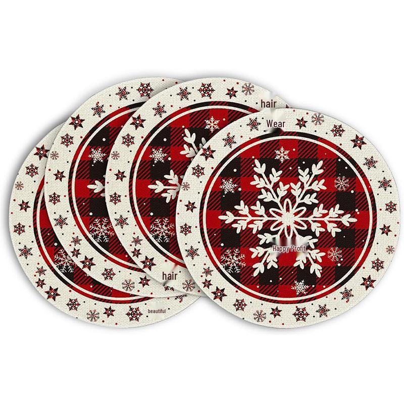 Festive Style Christmas Round Placemats - 4-Piece Set for Holiday Table Decor