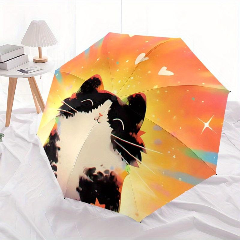 

1pc Cat Sunset Automatic Open 8-Rib Windproof Umbrella, Travel & Commuting, Suitable for All Seasons