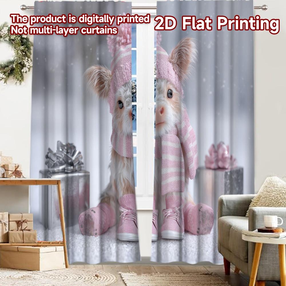 

2pcs, 2D FLAT PRINTING Curtains (Without Rod) Winter Cow Halloween Festival Fashion Curtains Polyester Easy Install Curtains 52.50 × 116.00 cm 2 pcs