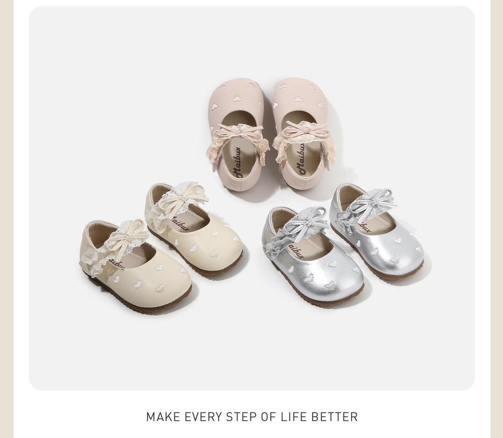 Frühling 2026 Baby-Schuhe zum Laufenlernen mit Spitzenbesatz: Weiches Leder, rutschfeste Sohle für Mädchen