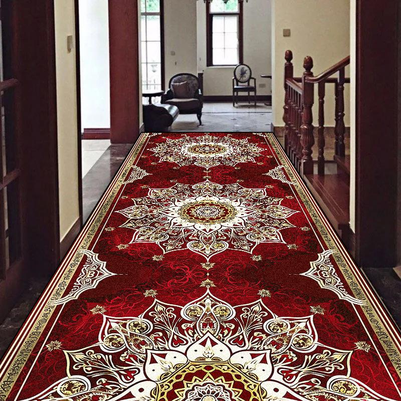 European Luxury Long Corridor Carpet Non-slip Stairway Hallway Decoration Runner Rug Customizable Aisle Kitchen Mat Washable