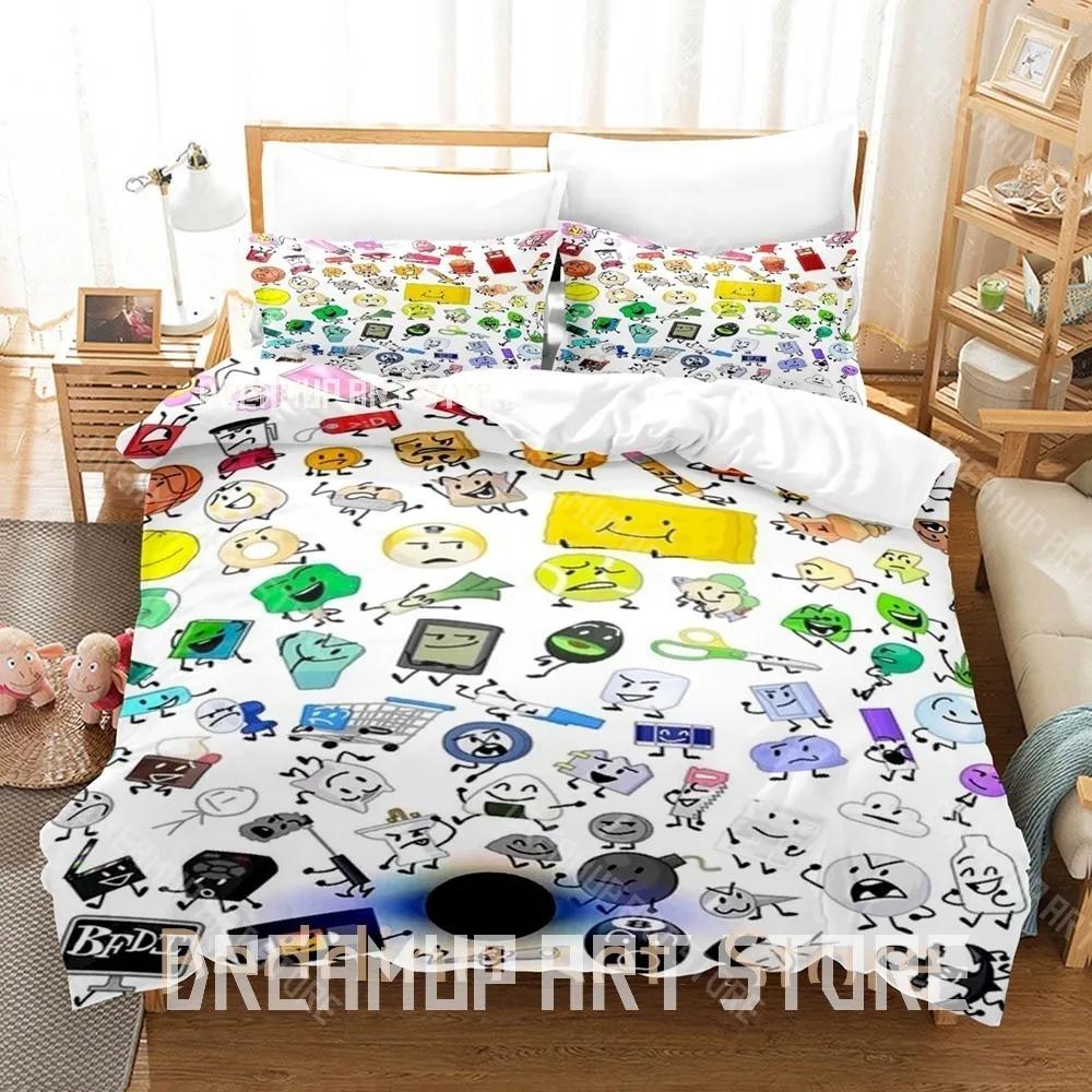Literie Imprimée en 3D BFDI Inanimate Insanity Ensemble de Literie Simple Jumeau Double Queen King Size Ensemble de Literie Chambre d'Adulte Housses de Couette Anime Lit EU Single 90x200cm