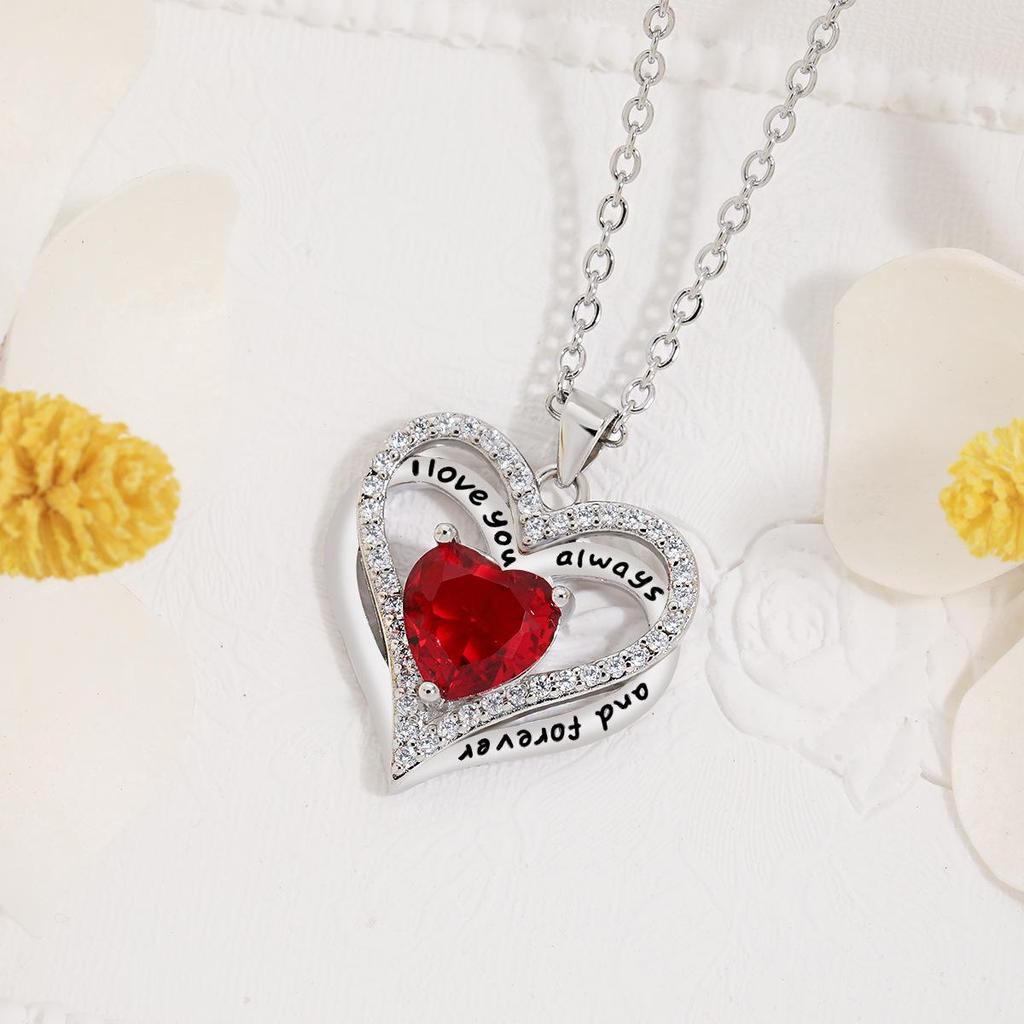 Heart-Shaped Diamond Pendant Necklace with Birth Month Accent