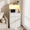 Cabinet - Wooden sideboard, 2 AC power ports/2 USB ports, Bluetooth LED light strip, single drawer, white.